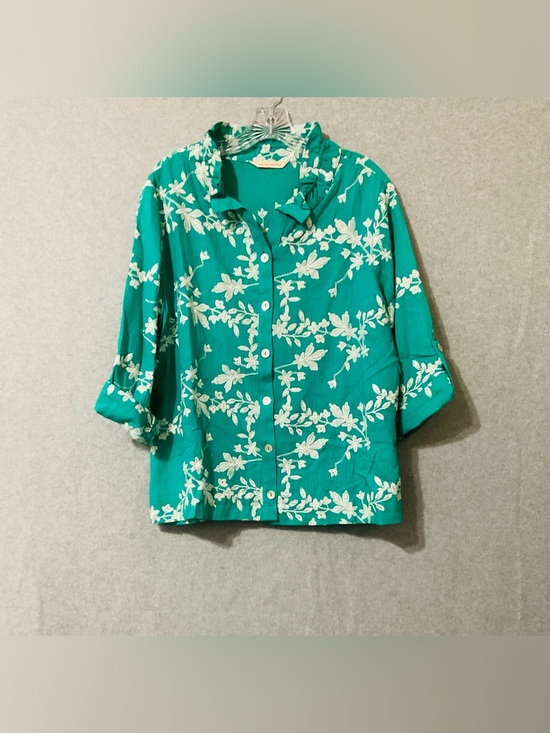 Soft Surroundings Tops - Soft Surroundings Women Green Floral Button-Front Blouse SZ L